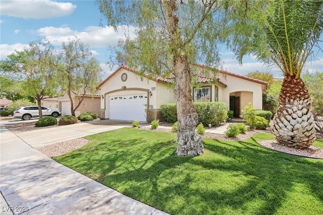 3029 Paseo Hills Way, Henderson, NV 89052 - mediterranean / spanish-style house with concrete driveway, a garage, a front yard, and stucco siding