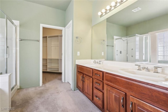 3029 Paseo Hills Way, Henderson, NV 89052 - full bath featuring a stall shower, double vanity, and a walk in closet
