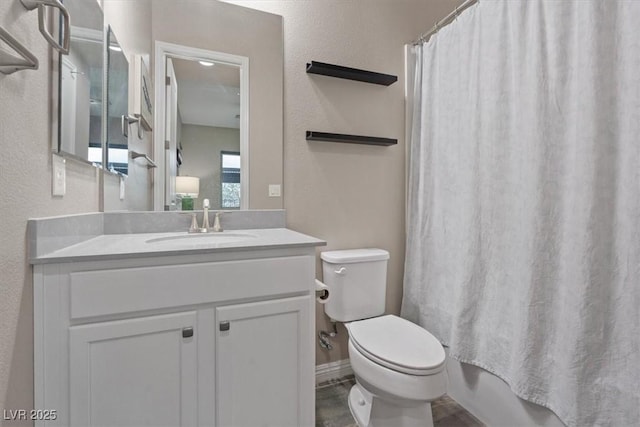342 Molinetto St, Las Vegas, NV 89138 - bathroom with shower / bath combination with curtain, vanity, and toilet