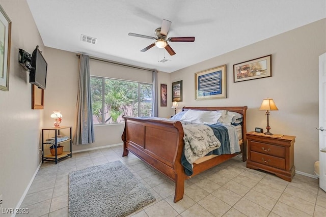 6072 Canter Glen Ave, Las Vegas, NV 89122 - bedroom with visible vents, baseboards, ceiling fan, and light tile patterned floors