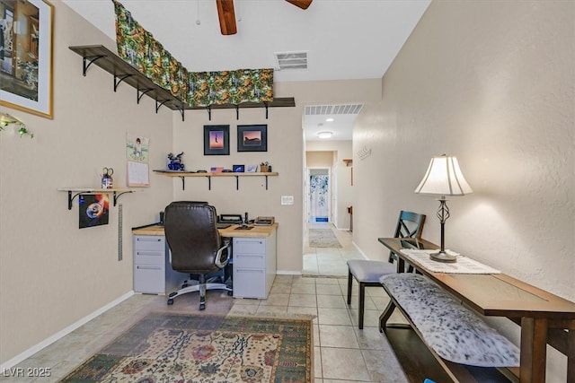 6072 Canter Glen Ave, Las Vegas, NV 89122 - office space featuring a ceiling fan, baseboards, visible vents, and light tile patterned floors