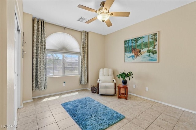 6072 Canter Glen Ave, Las Vegas, NV 89122 - sitting room with tile patterned floors, ceiling fan, baseboards, and visible vents