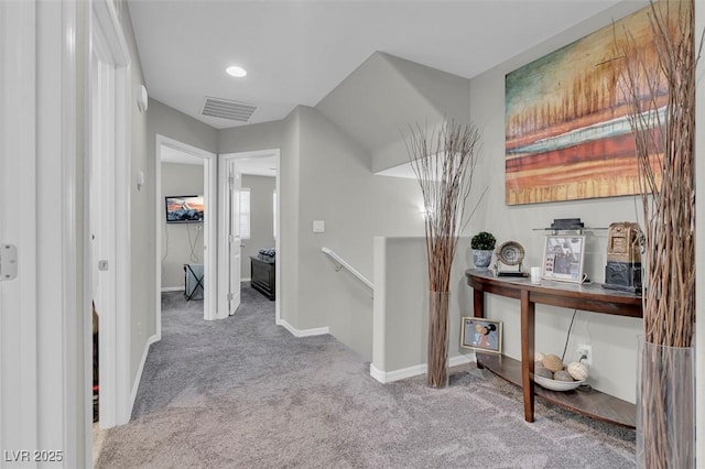301 Resolute Ave, Henderson, NV 89011 - corridor with an upstairs landing, carpet, baseboards, and recessed lighting