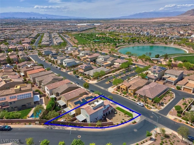 301 Resolute Ave, Henderson, NV 89011 - aerial view of residential area featuring property parcel outlined and a water and mountain view