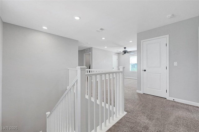 8349 Pollenzo Ave, Las Vegas, NV 89178 - hall with an upstairs landing, carpet, recessed lighting, and baseboards