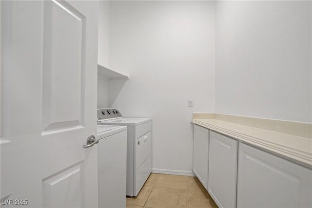 437 Via Stretto Ave, Henderson, NV 89011 - laundry room with washing machine and dryer, cabinet space, and light tile patterned floors