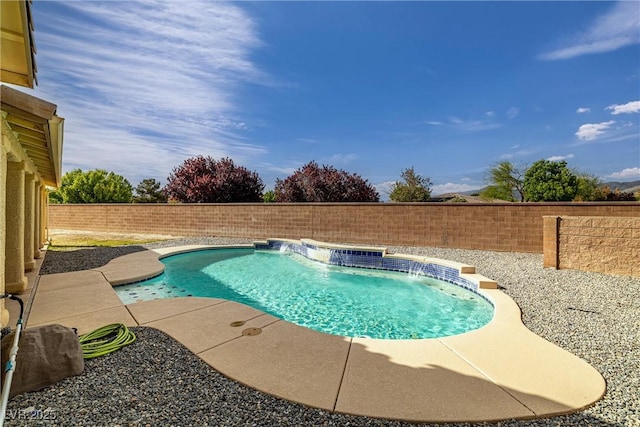 view of pool featuring a patio, a fenced backyard, and a fenced in pool