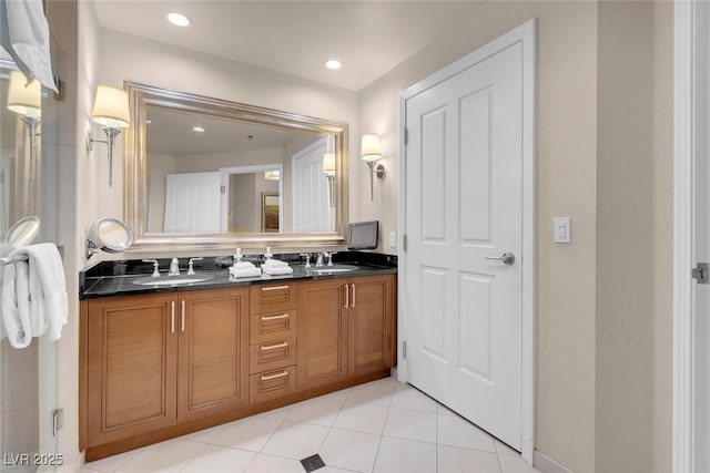 135 E Harmon Ave Unit 2515, Las Vegas, NV 89109 - bathroom with double vanity, tile patterned floors, and recessed lighting