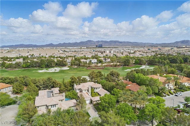 aerial view with a residential view, golf course view, and a mountain view