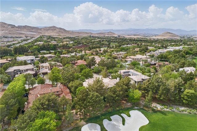 aerial view featuring a mountain view and a residential view