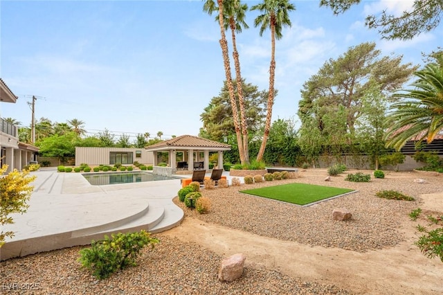 view of home's community with a gazebo, fence, a patio, and a swimming pool