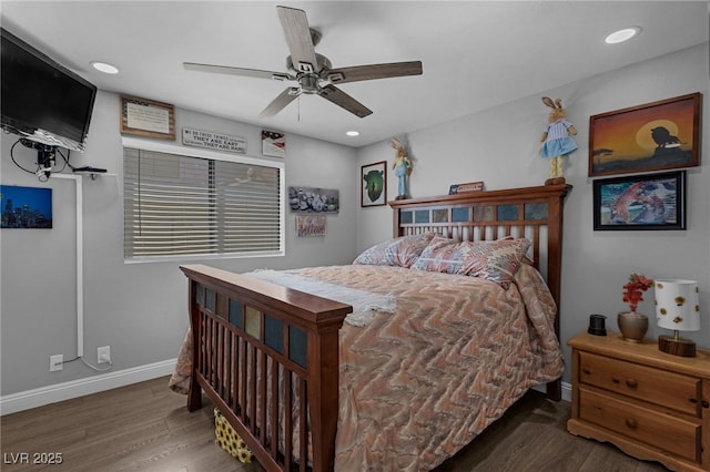 2111 River City Dr, Laughlin, NV 89029 - bedroom with wood finished floors, baseboards, recessed lighting, and ceiling fan