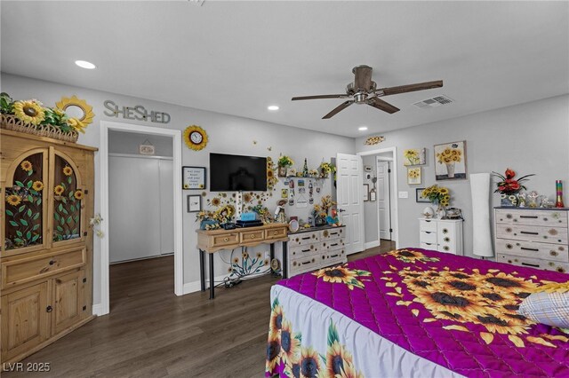 2111 River City Dr, Laughlin, NV 89029 - bedroom featuring wood finished floors, recessed lighting, baseboards, and a ceiling fan
