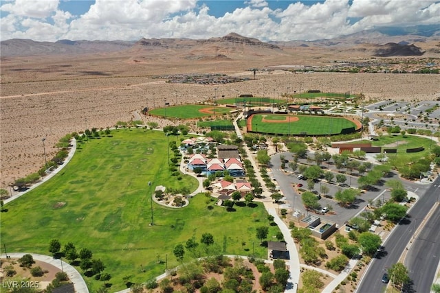 bird's eye view with a mountain view