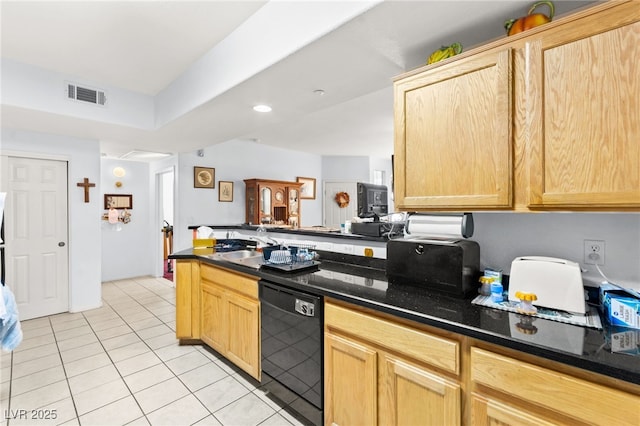 5855 Valley Dr Unit 1101, North Las Vegas, NV 89031 - kitchen featuring dishwasher, light brown cabinetry, visible vents, and light tile patterned floors