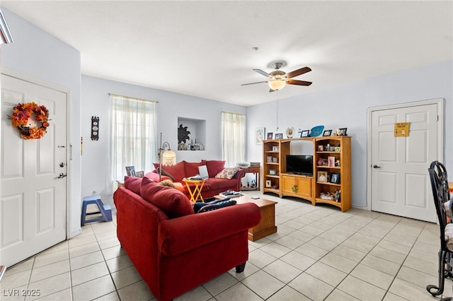 5855 Valley Dr Unit 1101, North Las Vegas, NV 89031 - living room with a ceiling fan and light tile patterned floors
