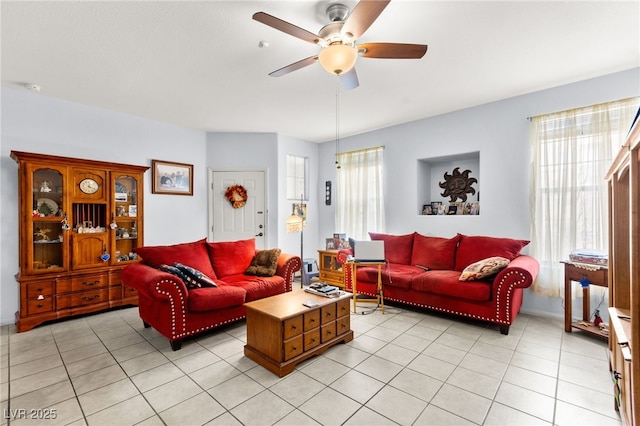 5855 Valley Dr Unit 1101, North Las Vegas, NV 89031 - living room with ceiling fan and light tile patterned flooring