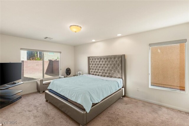8276 Sorrel St, Las Vegas, NV 89139 - bedroom featuring light colored carpet, baseboards, visible vents, and recessed lighting