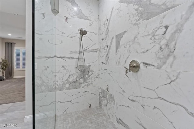 10018 Regency Square Ave, Las Vegas, NV 89148 - bathroom with a marble finish shower and recessed lighting