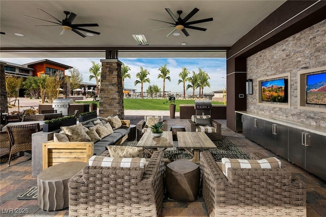 10018 Regency Square Ave, Las Vegas, NV 89148 - view of patio / terrace featuring a ceiling fan, an outdoor living space, and area for grilling