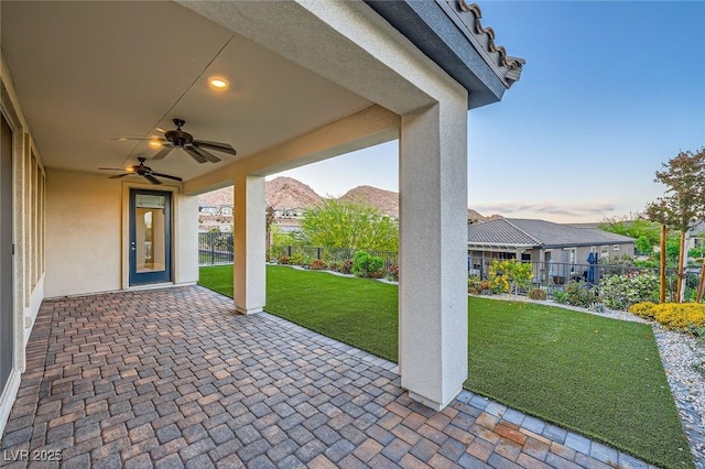 26 Sun Mirage Ave, Henderson, NV 89011 - view of patio / terrace with a fenced backyard and a ceiling fan