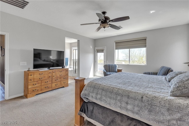 10412 Deer Heights St, Las Vegas, NV 89178 - bedroom with baseboards, a ceiling fan, visible vents, and light colored carpet