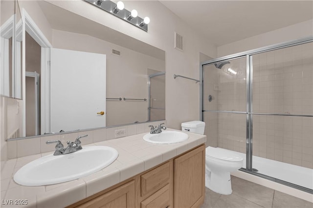7950 W Flamingo Rd Unit 2019, Las Vegas, NV 89147 - bathroom featuring visible vents, a sink, a shower stall, and toilet
