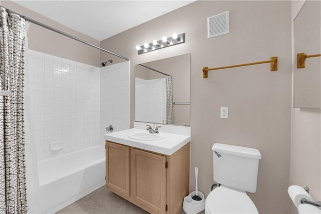 7950 W Flamingo Rd Unit 2019, Las Vegas, NV 89147 - full bathroom featuring vanity, shower / bath combination with curtain, toilet, tile patterned flooring, and visible vents