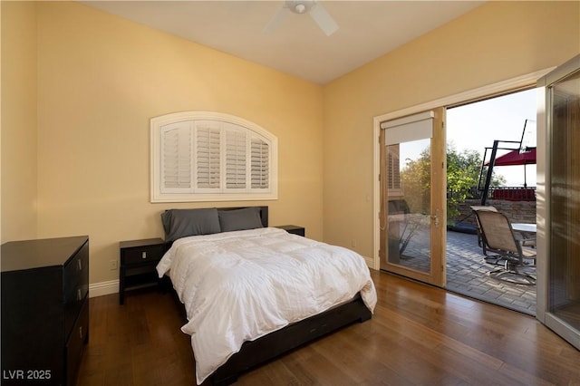 1520 Macdonald Ranch Dr, Henderson, NV 89012 - bedroom featuring a ceiling fan, baseboards, access to outside, and wood finished floors