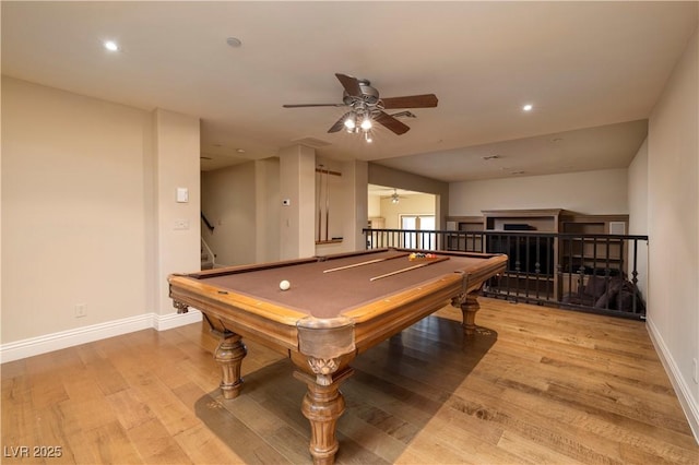 1520 Macdonald Ranch Dr, Henderson, NV 89012 - game room with baseboards, recessed lighting, light wood-style floors, a ceiling fan, and pool table