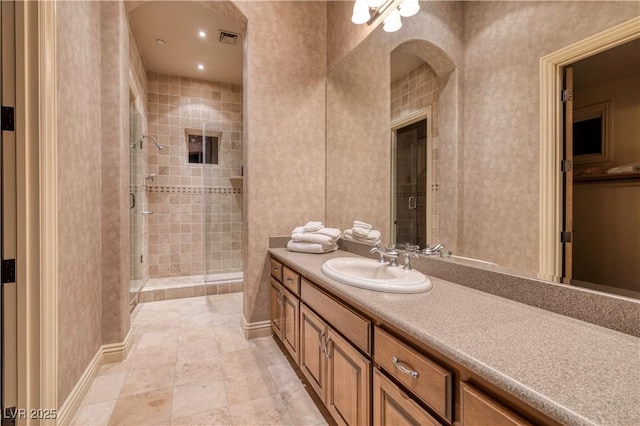 1520 Macdonald Ranch Dr, Henderson, NV 89012 - bathroom with a shower stall, vanity, and visible vents