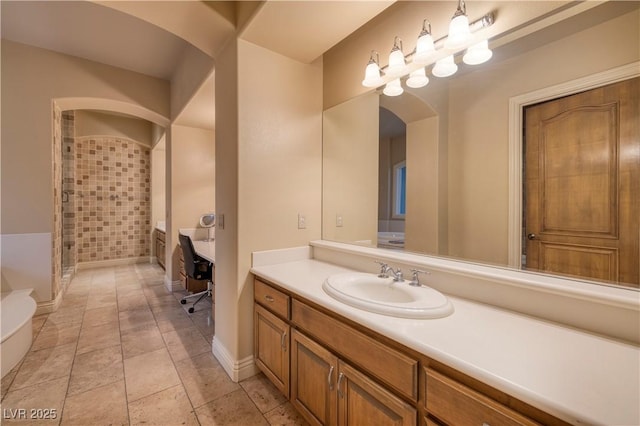 1520 Macdonald Ranch Dr, Henderson, NV 89012 - full bath featuring baseboards, vanity, and a stall shower