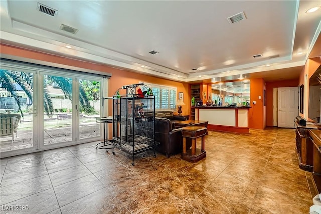 7165 Mira Monte Cir, Las Vegas, NV 89120 - bar with a bar, a tray ceiling, and visible vents
