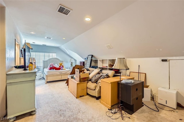 7165 Mira Monte Cir, Las Vegas, NV 89120 - interior space featuring recessed lighting, vaulted ceiling, visible vents, and light carpet