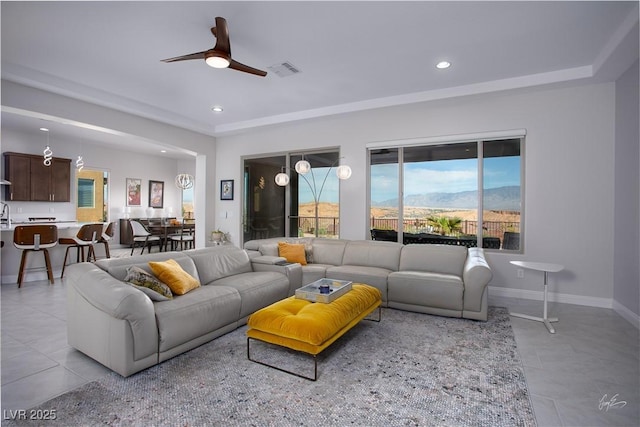 1130 Calico Rdg, Mesquite, NV 89034 - living area featuring a ceiling fan, recessed lighting, and light tile patterned flooring