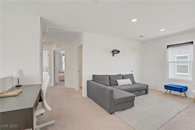 5692 Tinar St, Las Vegas, NV 89113 - carpeted living area featuring baseboards, visible vents, and recessed lighting
