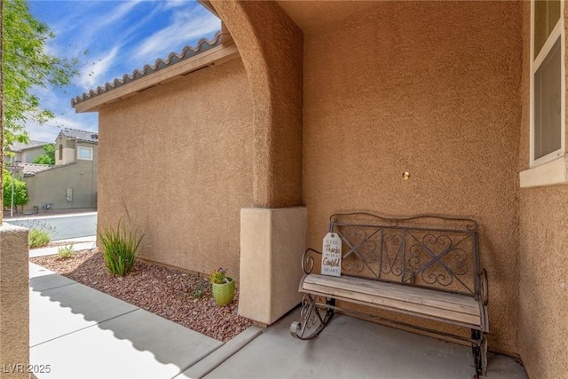 exterior space with stucco siding