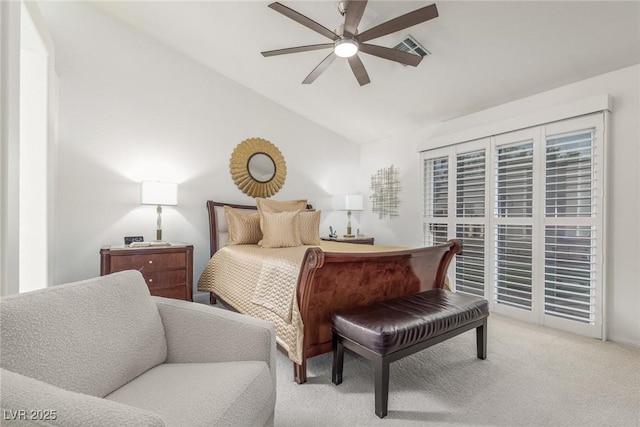 805 Blue Springs Dr, Henderson, NV 89002 - carpeted bedroom with lofted ceiling, visible vents, and ceiling fan