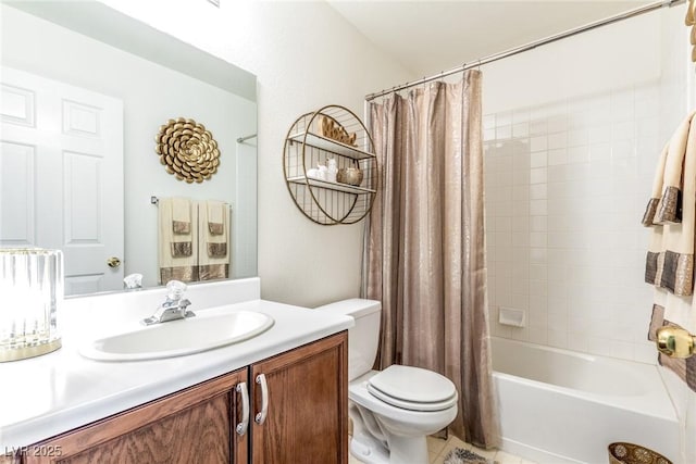 805 Blue Springs Dr, Henderson, NV 89002 - bathroom featuring tile patterned flooring, toilet, vanity, and shower / bath combo with shower curtain