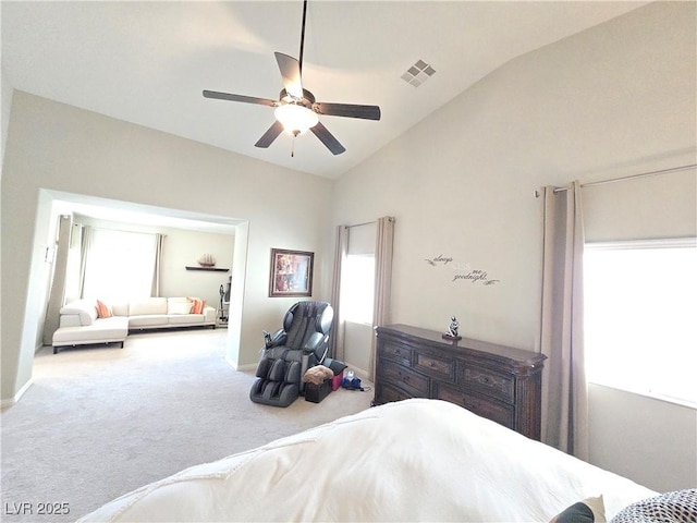 8303 Saddleback Ledge Ave, Las Vegas, NV 89147 - carpeted bedroom with lofted ceiling, ceiling fan, and baseboards