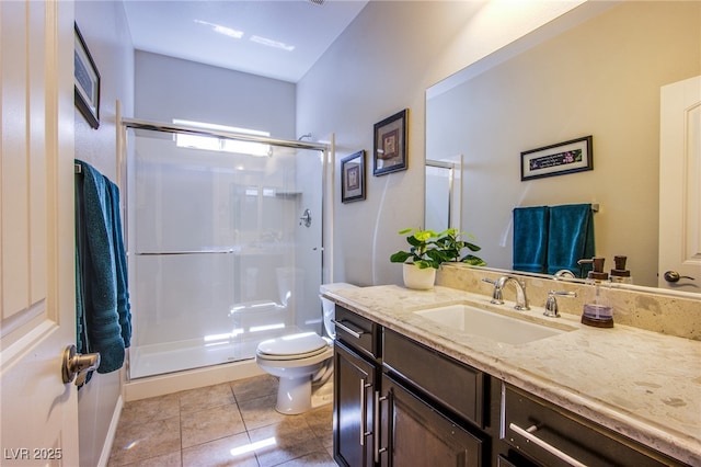 8303 Saddleback Ledge Ave, Las Vegas, NV 89147 - bathroom with vanity, a stall shower, and tile patterned floors