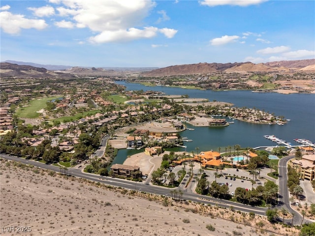 aerial view with a water and mountain view