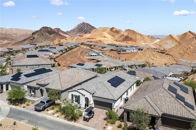 aerial view featuring a residential view and a mountain view
