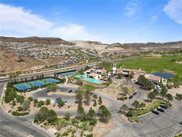 12 Tatahatso Point St, Henderson, NV 89011 - aerial overview of property's location featuring a pool area and a water and mountain view