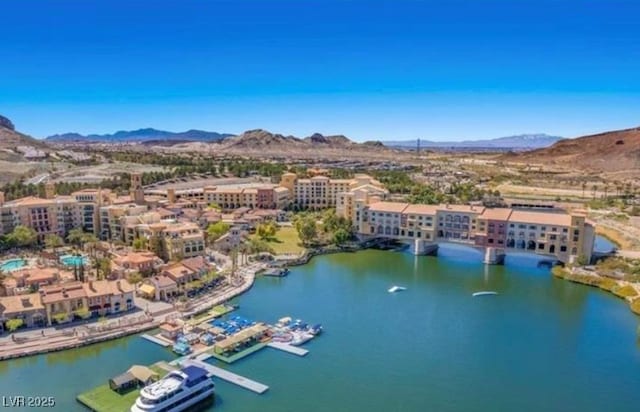 aerial view with a water and mountain view