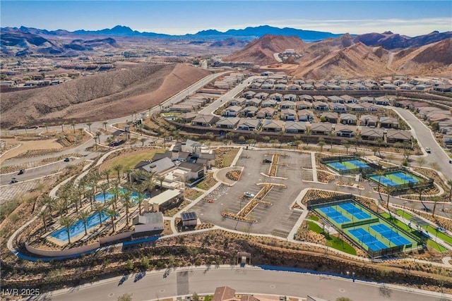 bird's eye view with a residential view and a mountain view