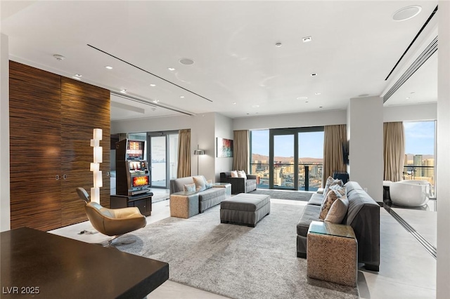 living area featuring recessed lighting