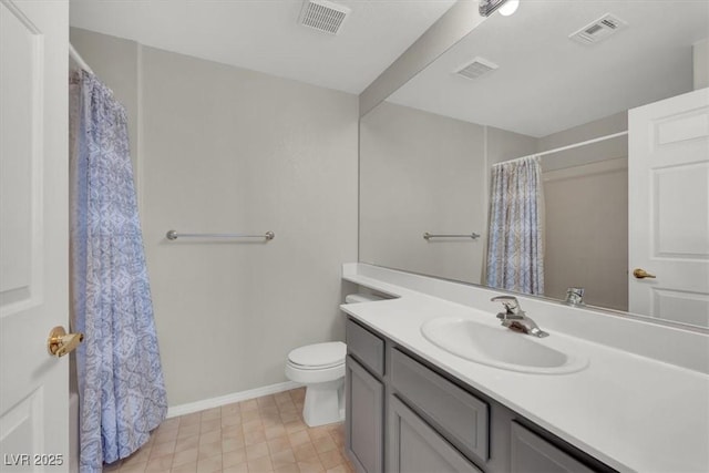 bathroom featuring visible vents, vanity, and toilet