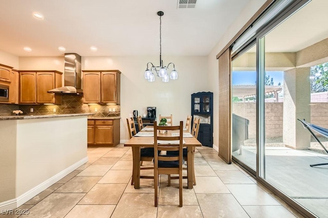 7513 Java Sparrow St, North Las Vegas, NV 89084 - dining room featuring a chandelier, light tile patterned floors, baseboards, visible vents, and recessed lighting