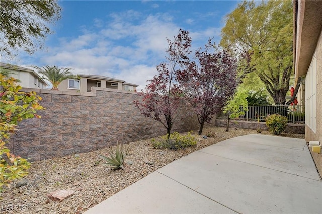 view of yard with a fenced backyard and a patio